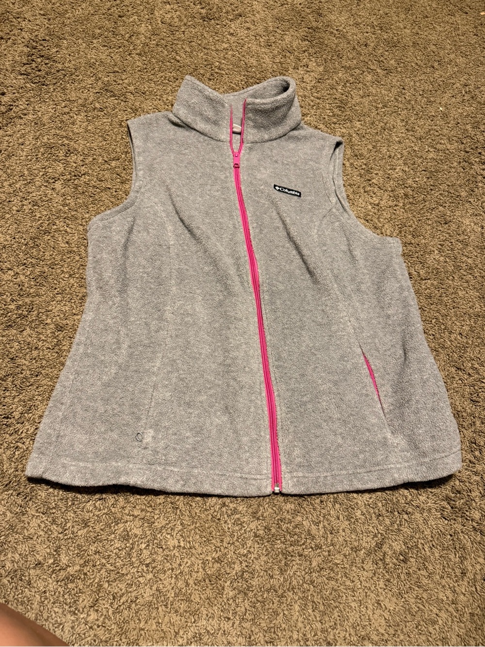Columbia Light Gray Fleece Vest with Pink Zipper